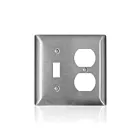 Leviton SS18-40 Stainless Steel C-Series 302/304 2-Gg Standard 1-Toggle 1-Duplex Wallplate