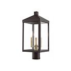 Livex Lighting Nyack 20592-07 3-Lights 180W Bronze with Antique Brass Cluser Outdoor Post Top Lantern