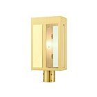 Livex Lighting Lafayette 27416-12 1-Light 100W Satin Brass with Hammered Polished Brass Panels Outdoor Post Top Lantern