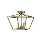 Livex Lighting Devone 49430-01 3-Lights 180W Antique Brass Semi Flush Mount