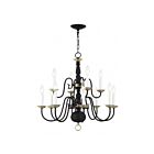 Livex Lighting 5012-04 Williamsburg 12-Lights 720W Black with Antique Brass Accents Chandelier