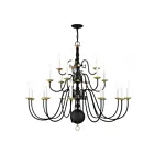 Livex Lighting 5015-04 Williamsburg 22-Lights 880W Black with Antique Brass Accents Chandelier